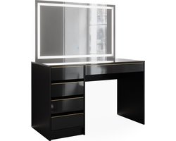 Vicco Sherry Kaptafel – 120 cm met LED-spiegel Zwart/goud met LED-spiegel