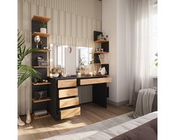 Vicco Sherry Kaptafel – 120 x 75 cm met spiegel & LED-verlichting Antraciet/gouden eik