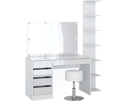 Vicco Sherry Kaptafel – 4 delen, met opbergplank, spiegel, kruk, LED Wit