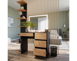 Vicco Sherry Kaptafel – 90 x 75 cm met LED-spiegel Antraciet/gouden eik