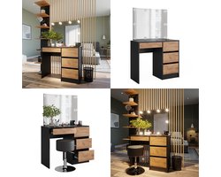 Vicco Sherry Kaptafel – 90 x 75 cm met spiegel & LED-verlichting Antraciet/gouden eik