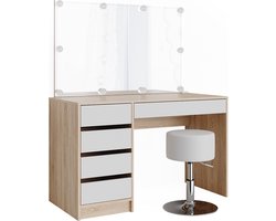 Vicco Sherry Kaptafel set met kruk – 120 cm met LED-verlichting en kruk Wit/Sonoma