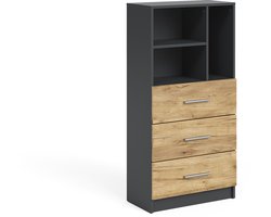 Vicco Universele kast Tomy, Antraciet/Goudkleurig Eiken, 60 x 120 cm met 3 lades