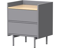 Vicco Velina Nachtkastje – 48 x 58 cm met 2 lades Grijs/eiken