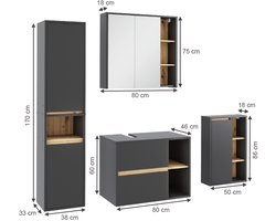 Vicco Viola Badkamermeubelset – 4 delen Grijs/Kunstnijverheid