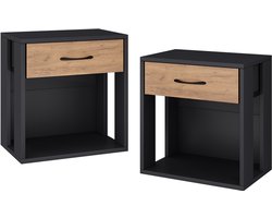 Vicco VirelaNachtkastje – 39 x 41 cm Set van 2 Antraciet/gouden eik Set van 2