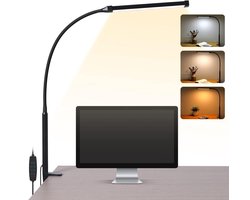 Vicon Bureaulamp LED Dimbaar - 3 Kleuren licht - Met Klem - Klemlamp - Leeslamp - Tafellamp - Bedlamp - Hobbylamp