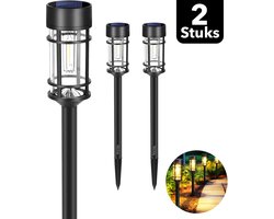 Vicon Solar Tuinverlichting op Zonne energie - 2-Pack - 12 uur Gebruikstijd - Buitenlamp - Tuinlamp - Tuinfakkels - Lantaarn voor buiten