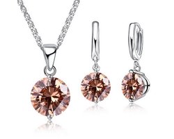 Victorious Set Dames Ketting en Oorbellen – Bruin Bergkristal – Zilver – 45cm