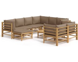 vidaXL - 10-delige - Loungeset - met - kussens - bamboe - taupe