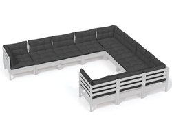 vidaXL - 10-delige - Loungeset - met - kussens - grenenhout - wit