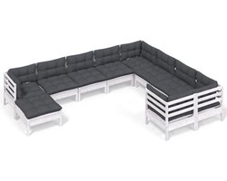 vidaXL - 10-delige - Loungeset - met - kussens - grenenhout - wit