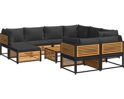 vidaXL - 10-delige - Loungeset - met - kussens - massief - acaciahout