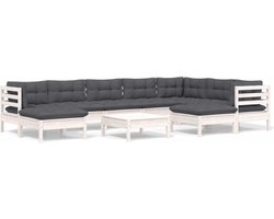 vidaXL - 10-delige - Loungeset - met - kussens - massief - grenenhout - wit