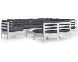 vidaXL - 10-delige - Loungeset - met - kussens - massief - grenenhout - wit