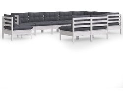 vidaXL - 10-delige - Loungeset - met - kussens - massief - grenenhout - wit