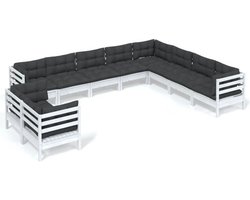 vidaXL - 10-delige - Loungeset - met - kussens - massief - grenenhout - wit