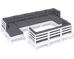 vidaXL - 10-delige - Loungeset - met - kussens - massief - grenenhout - wit