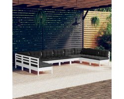 vidaXL - 10-delige - Loungeset - met - kussens - massief - grenenhout - wit