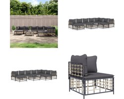 vidaXL - 10-delige - Loungeset - met - kussens - poly - rattan - antracietkleurig