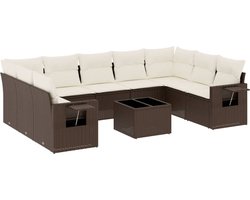 vidaXL - 10-delige - Loungeset - met - kussens - poly - rattan - bruin