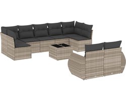 vidaXL - 10-delige - Loungeset - met - kussens - poly - rattan - lichtgrijs