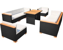 vidaXL - 10-delige - Loungeset - met - kussens - poly - rattan - zwart