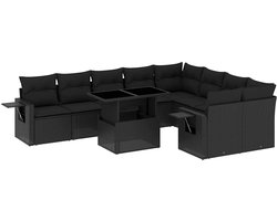 vidaXL - 10-delige - Loungeset - met - kussens - poly - rattan - zwart