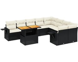 vidaXL - 10-delige - Loungeset - met - kussens - poly - rattan - zwart