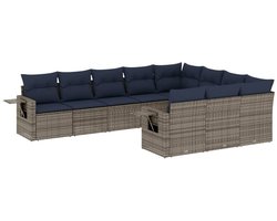 vidaXL - 10-delige - tuinbankset - met - kussens, - grijs - polyrotan