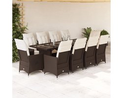 vidaXL 11-delige Bistroset met kussens bruin Tuinmeubels - Bistroset - Lounge Set - Buitendineren - Terrasdecoratie - PE-rattan - Outdoor Furniture - Garden Chairs - Dining Table