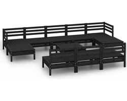 vidaXL 11-delige Loungeset massief grenenhout zwart Houten Lounge Set - Tuinlounge - Loungestoel - Buisstoel - Teak Lounge Set