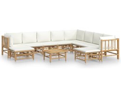 vidaXL - 11-delige - Loungeset - met - kussens - bamboe - crèmewit