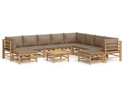 vidaXL - 11-delige - Loungeset - met - kussens - bamboe - taupe