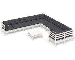 vidaXL - 11-delige - Loungeset - met - kussens - grenenhout - wit