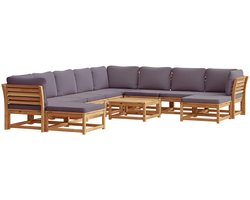 vidaXL - 11-delige - Loungeset - met - kussens - massief - acaciahout