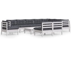 vidaXL - 11-delige - Loungeset - met - kussens - massief - grenenhout - wit