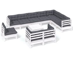 vidaXL - 11-delige - Loungeset - met - kussens - massief - grenenhout - wit
