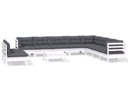 vidaXL - 11-delige - Loungeset - met - kussens - massief - grenenhout - wit