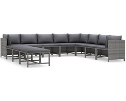 vidaXL - 11-delige - Loungeset - met - kussens - poly - rattan - grijs