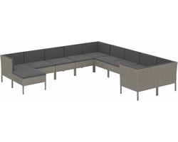 vidaXL - 11-delige - Loungeset - met - kussens - poly - rattan - grijs