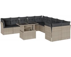 vidaXL - 11-delige - Loungeset - met - kussens - poly - rattan - lichtgrijs