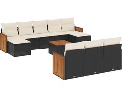 vidaXL - 11-delige - Loungeset - met - kussens - poly - rattan - zwart