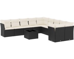 vidaXL - 11-delige - Loungeset - met - kussens - poly - rattan - zwart