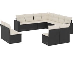 vidaXL - 11-delige - Loungeset - met - kussens - poly - rattan - zwart