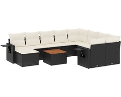 vidaXL - 11-delige - Loungeset - met - kussens - poly - rattan - zwart