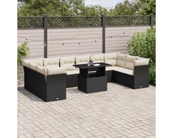 vidaXL - 11-delige - Loungeset - met - kussens - poly - rattan - zwart
