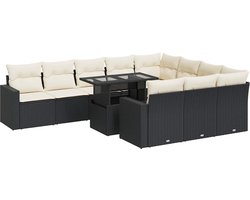 vidaXL - 11-delige - Loungeset - met - kussens - poly - rattan - zwart