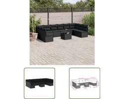 vidaXL 11-delige Loungeset met kussens poly rattan zwart - Loungeset - Tuinbank - Buitendining - Lounge Set - Patio Furniture