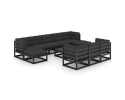 vidaXL 11-delige Loungeset - Zwart Grenenhout Tuin Lounge Set - Grenenhout Lounge Set - Loungestoel - Buisstoel - Outdoor Furniture